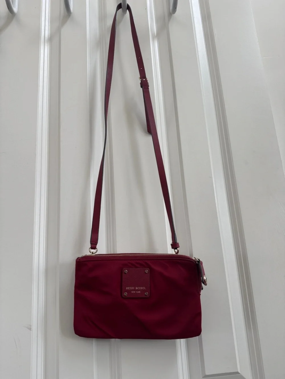 henri bendel burgundy crossbody with gold-tone accents - Picture 3 of 12